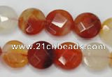 CAG2393 15.5 inches 14mm faceted coin red agate beads wholesale