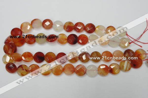 CAG2393 15.5 inches 14mm faceted coin red agate beads wholesale