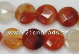 CAG2394 15.5 inches 16mm faceted coin red agate beads wholesale