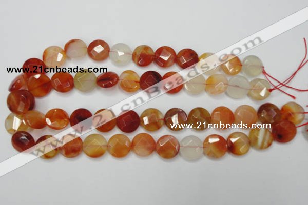 CAG2394 15.5 inches 16mm faceted coin red agate beads wholesale