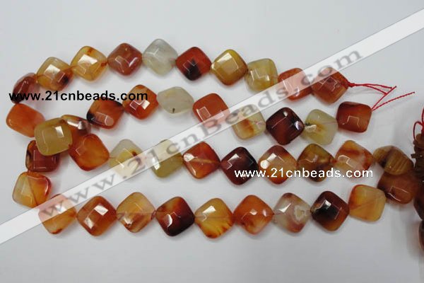 CAG2402 15.5 inches 16*16mm faceted diamond red agate beads wholesale