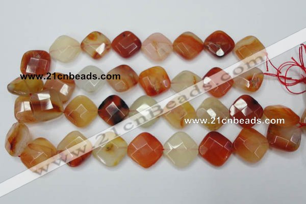 CAG2404 15.5 inches 20*20mm faceted diamond red agate beads wholesale