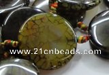 CAG256 15.5 inches 35mm coin dragon veins agate gemstone beads