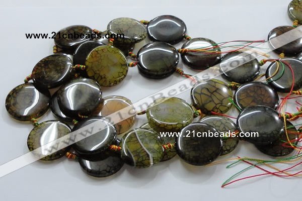 CAG256 15.5 inches 35mm coin dragon veins agate gemstone beads