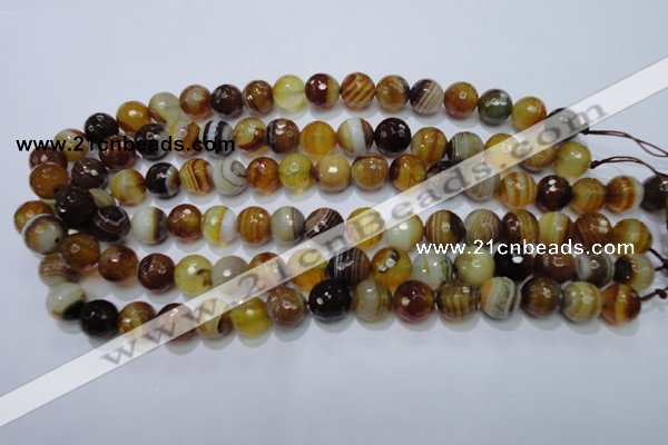 CAG2712 15.5 inches 8mm faceted round yellow line agate beads