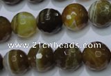 CAG2715 15.5 inches 14mm faceted round yellow line agate beads