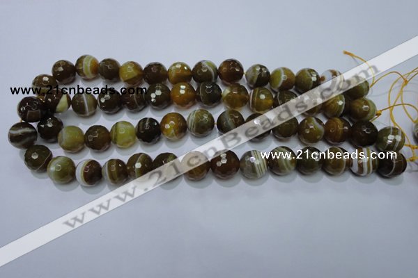 CAG2715 15.5 inches 14mm faceted round yellow line agate beads