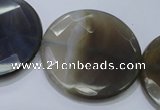 CAG2727 15.5 inches 35mm faceted coin grey line agate beads