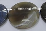 CAG2728 15.5 inches 40mm faceted coin grey line agate beads