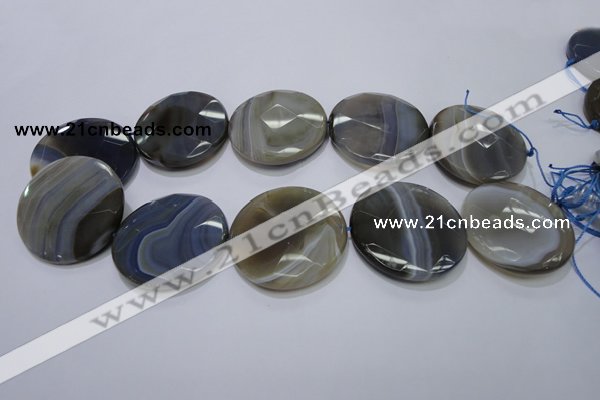 CAG2728 15.5 inches 40mm faceted coin grey line agate beads