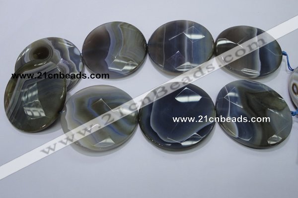 CAG2729 15.5 inches 50mm faceted coin grey line agate beads