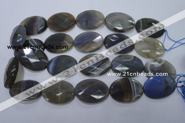 CAG2737 15.5 inches 25*35mm faceted oval grey line agate beads