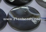 CAG2738 15.5 inches 30*40mm faceted oval grey line agate beads