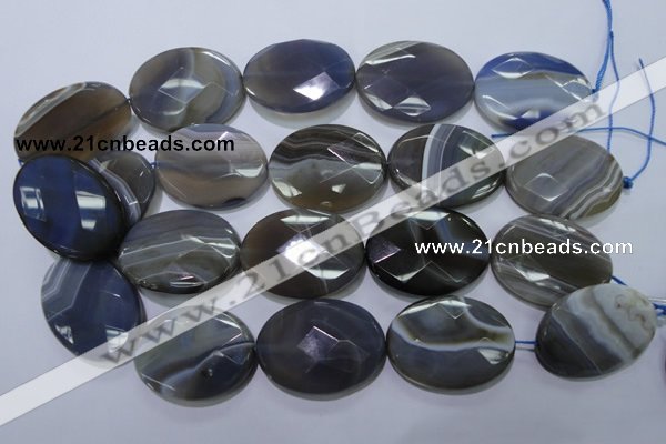 CAG2738 15.5 inches 30*40mm faceted oval grey line agate beads