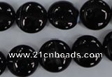 CAG2908 15.5 inches 14mm flat round black line agate beads