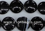 CAG2909 15.5 inches 16mm flat round black line agate beads