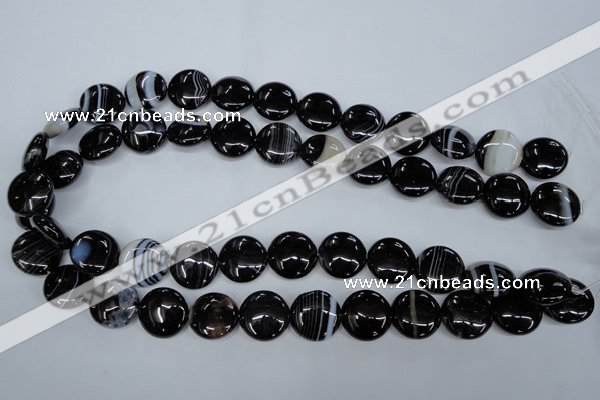 CAG2909 15.5 inches 16mm flat round black line agate beads