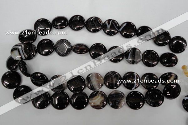 CAG2911 15.5 inches 20mm flat round black line agate beads