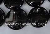 CAG2912 15.5 inches 22mm flat round black line agate beads