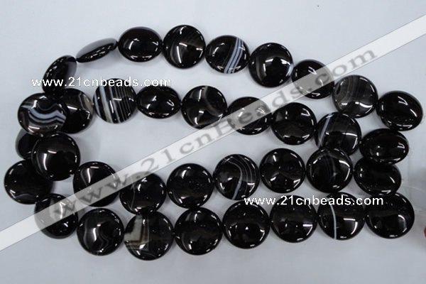 CAG2912 15.5 inches 22mm flat round black line agate beads