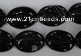 CAG2918 15.5 inches 13*18mm oval black line agate beads