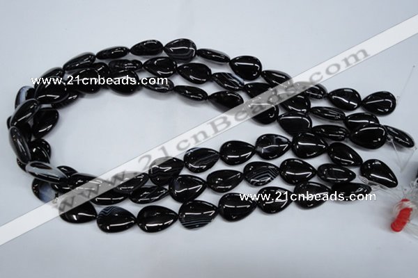 CAG2926 15.5 inches 13*18mm flat teardrop black line agate beads