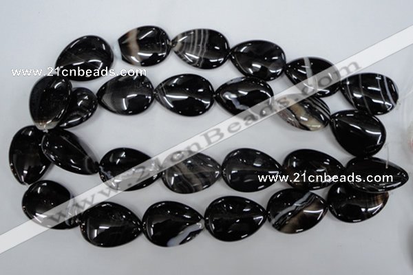 CAG2929 15.5 inches 22*30mm flat teardrop black line agate beads