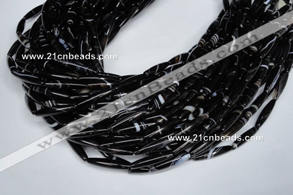 CAG2968 15.5 inches 5*25mm rice black line agate beads