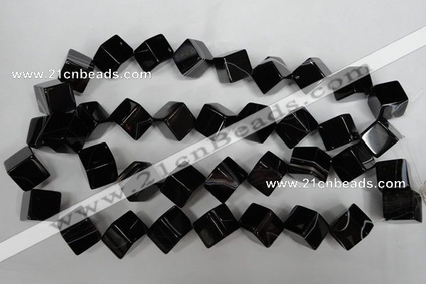 CAG2980 15.5 inches 14*14mm cube black line agate beads