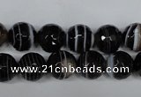 CAG2983 15.5 inches 10mm faceted round black line agate beads