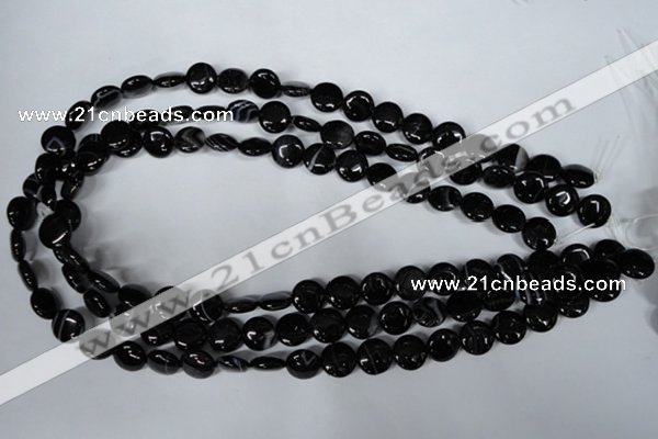 CAG2991 15.5 inches 10mm flat round black line agate beads