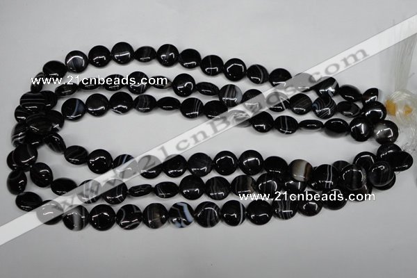 CAG2992 15.5 inches 12mm flat round black line agate beads