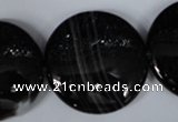 CAG2999 15.5 inches 30mm flat round black line agate beads