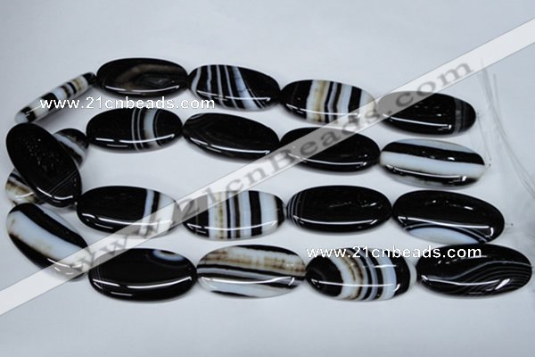 CAG3009 15.5 inches 20*40mm oval black line agate beads