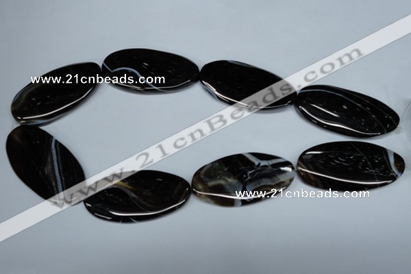 CAG3015 15.5 inches 25*50mm twisted oval black line agate beads