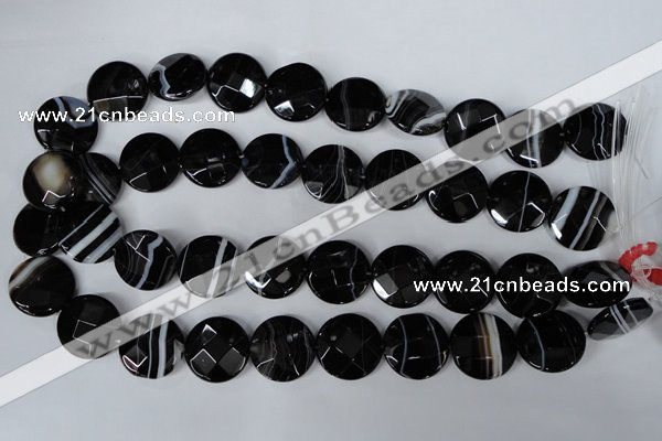 CAG3075 15.5 inches 18mm faceted coin black line agate beads