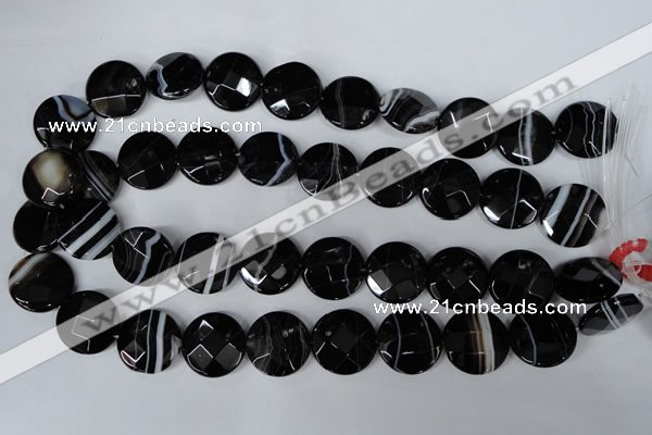 CAG3076 15.5 inches 20mm faceted coin black line agate beads