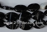 CAG3081 15.5 inches 10*14mm faceted oval black line agate beads