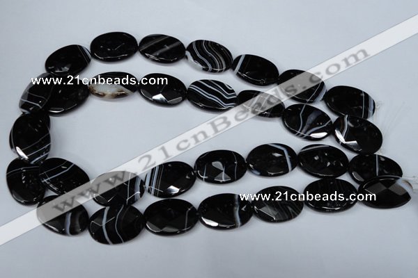 CAG3084 15.5 inches 18*25mm faceted oval black line agate beads