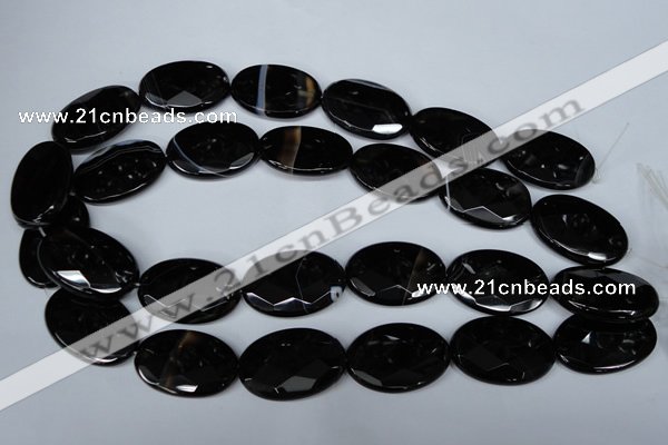 CAG3085 15.5 inches 20*30mm faceted oval black line agate beads