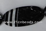 CAG3086 15.5 inches 25*50mm faceted oval black line agate beads