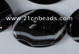 CAG3087 15.5 inches 25*35mm faceted oval black line agate beads