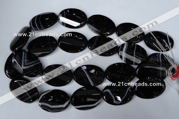 CAG3087 15.5 inches 25*35mm faceted oval black line agate beads