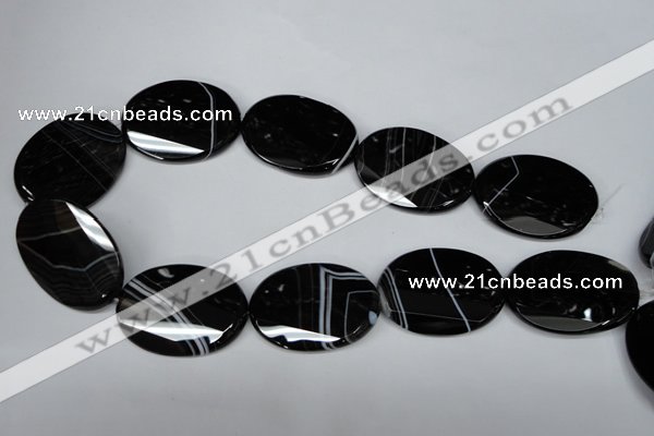 CAG3088 15.5 inches 30*40mm faceted oval black line agate beads
