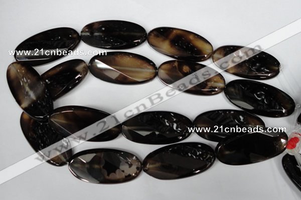 CAG3091 15.5 inches 25*50mm faceted oval black line agate beads