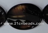 CAG3092 15.5 inches 30*40mm faceted oval black line agate beads