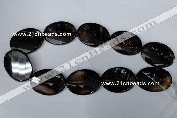 CAG3092 15.5 inches 30*40mm faceted oval black line agate beads