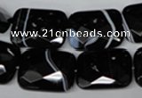 CAG3103 15.5 inches 15*20mm faceted rectangle black line agate beads