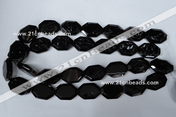 CAG3108 15.5 inches 18*25mm octagonal black line agate beads