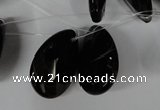 CAG3109 Top-drilled 18*25mm faceted flat teardrop black line agate beads